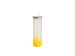 Sublimation Blanks 20oz/600ml Glass Skinny Tumbler w/Straw &amp; Bamboo Lid(Frosted, Gradient Yellow)
