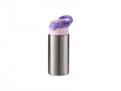 12oz/360ml Sublimation Blanks Kids Stainless Steel Bottle With Silicon Straw &amp; Purple Cap(Silver)