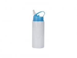 Sublimation Blanks 20oz/600ml White Aluminium Bottle w/ Light Blue Straw Lid