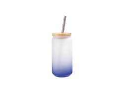 Copo Vidro 18oz/550ml Cor Degradado Azul Escuro com Tampa de bambu e canudo de inox