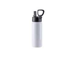 18oz/550ml Sublimation Blank Stainless Steel Water Bottles with Wide Mouth Straw Lid &amp; Rotating Handle (White)