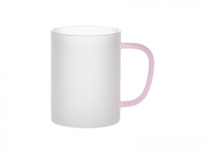 Sublimation Blanks 15oz/450ml Glass Mug w/ Pink Handle(Frosted)