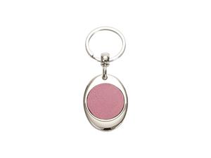 Engraving Blanks Metal Trolley Coin Keyring  w/ Engravable Leather (Pink)
