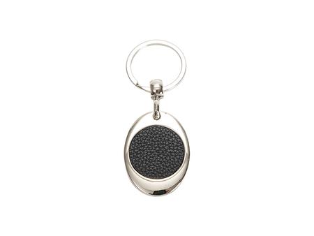 Engraving Blanks Metal Trolley Coin Keyring  w/ Engravable Leather (Black)