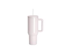 Vaso térmico de acero inoxidable de 40 oz/1200 ml con asa de agarre suave y pajita (brillante, rosa suave)