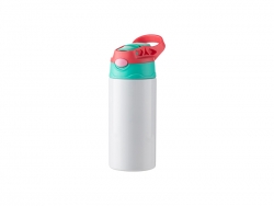 12oz/360ml Sublimation Blanks Kids Stainless Steel Bottle With Silicon Straw &amp; Red Cap(White)