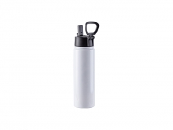 22oz/650ml Sublimation Blank Stainless Steel Water Bottles with Wide Mouth Straw Lid &amp; Rotating Handle (White)