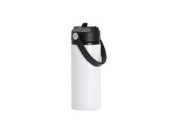 Botella de agua de aluminio 20oz/600ml con Tapón portátil de pajita Negro (Blanco)