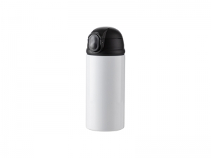 12oz/360ml Sublimation Blanks Kids Stainless Steel Bottle With Silicon Straw &amp; Black Cap (White)