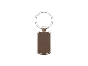 Engraving Blanks Metal Keyring  w/ Engravable Leather (RND Corner Rect, Brown)