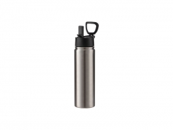 22oz/650ml Sublimation Blank Stainless Steel Water Bottles with Wide Mouth Straw Lid &amp; Rotating Handle (Silver)